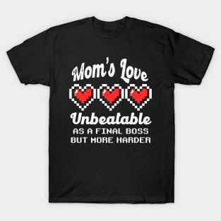 Mothers Day 2024 Mom's Love Unbeatable Retro Pixel Hearts T-Shirt